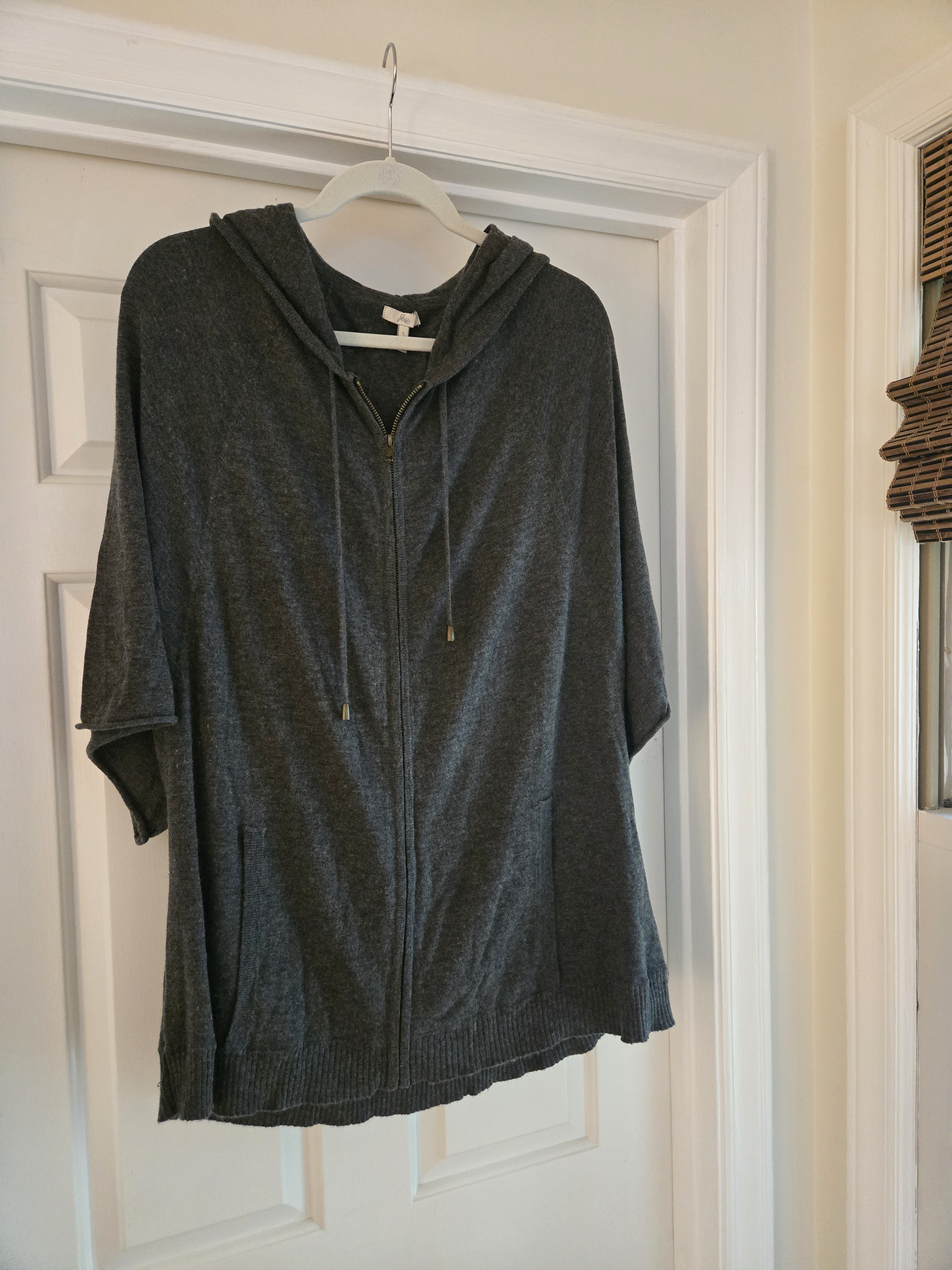 Joie Charcoal Hooded Zip-Front Poncho Sweater